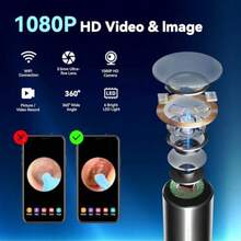KKXY Smart Sual Eaer With 1296P HD Camera Scope 6 LED Ligs Wires Ear Removal Tool With Replacement Ts Of Rechargeable For IOS And Android S - Màu be - Xem 2