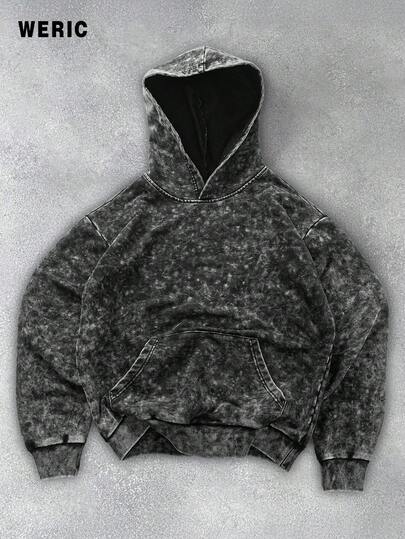 Men's Fashionable Sporty Sweatshirt With A Distressed Wash Effect, Perfect For Everyday Wear, Suitable For Spring And Autumn. Pullover With Pockets, Street Style.