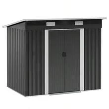 Cobertizo de Almacenamiento Exterior Metálico con Puerta Simple, Ventana de Ventilación Cerradura,  238x131x181cm, para Almacenamiento de Herramientas de Jardín, Patio y Trasero - Negro - Ver 9