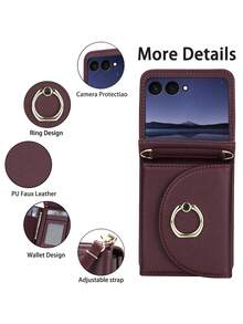 Ốp lưng kiêm ví đeo chéo AWQUER bằng da PU giả, phù hợp với Galaxy Z Flip 7 6 5 4 3 5G, có khe đựng thẻ, túi đựng điện thoại kèm vòng đeo tay, phù hợp với Galaxy ZFlip7 ZFlip6 ZFlip5 ZFlip4 ZFlip3, có chân đế, chống RFID. - Màu Đỏ Sâu - Xem 7