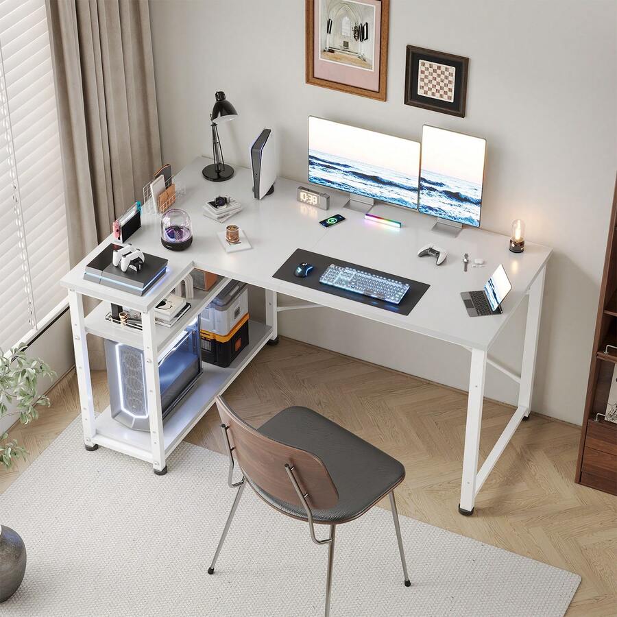 White Height Adjustable Desk 160 X 75 Cm Electrically Adjustable L-Shaped Desk With Memory Control, Ergonomic Game Table With Cup Holder, Hook. - Grey - View 1