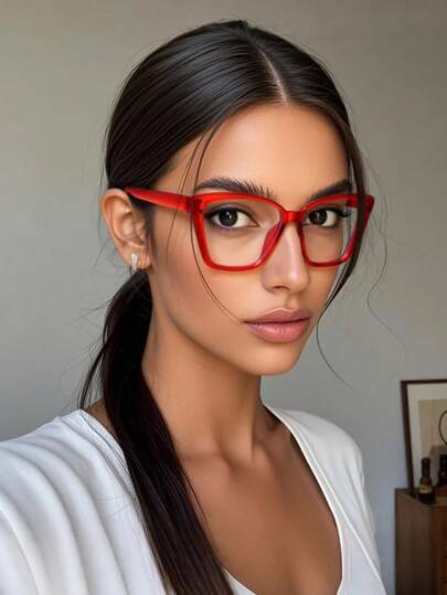 1 Armação de Óculos Vintage Estilo Olho de Gato, Armação Vermelha Transparente, Óculos Sem Grau, Acessório Versátil, Design Minimalista e Inovador, Ideal para Uso Diário, Fotografia de Rua e Encontros Elegantes.