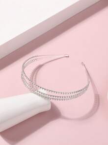 1 pieza Diadema elegante de 3 capas de cristal, estilo de moda y dulce para niña - Plateado - Ver 6