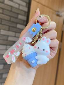 1pc Cute Ice Cream Bunny Car Pendant Keychain, Backpack Charm, Cartoon Prince Keyring - A - View 7