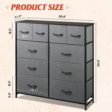 Dresser For Bedroom With 10 Drawers, Wide Fabric Dresser For Storage And Organization, Chest Of Drawers For Living Room, Hallway, Closet, Rustic Brown Wood Grain Print - 深灰色 - 查看 5
