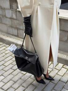 女士优雅永恒奶油色泡泡袖系带长款外套，适合秋冬季节穿着 - 柔软保暖面料，抗皱修身设计，适合办公室、节日聚会和日常外出穿着 - 杏色 - 查看 5