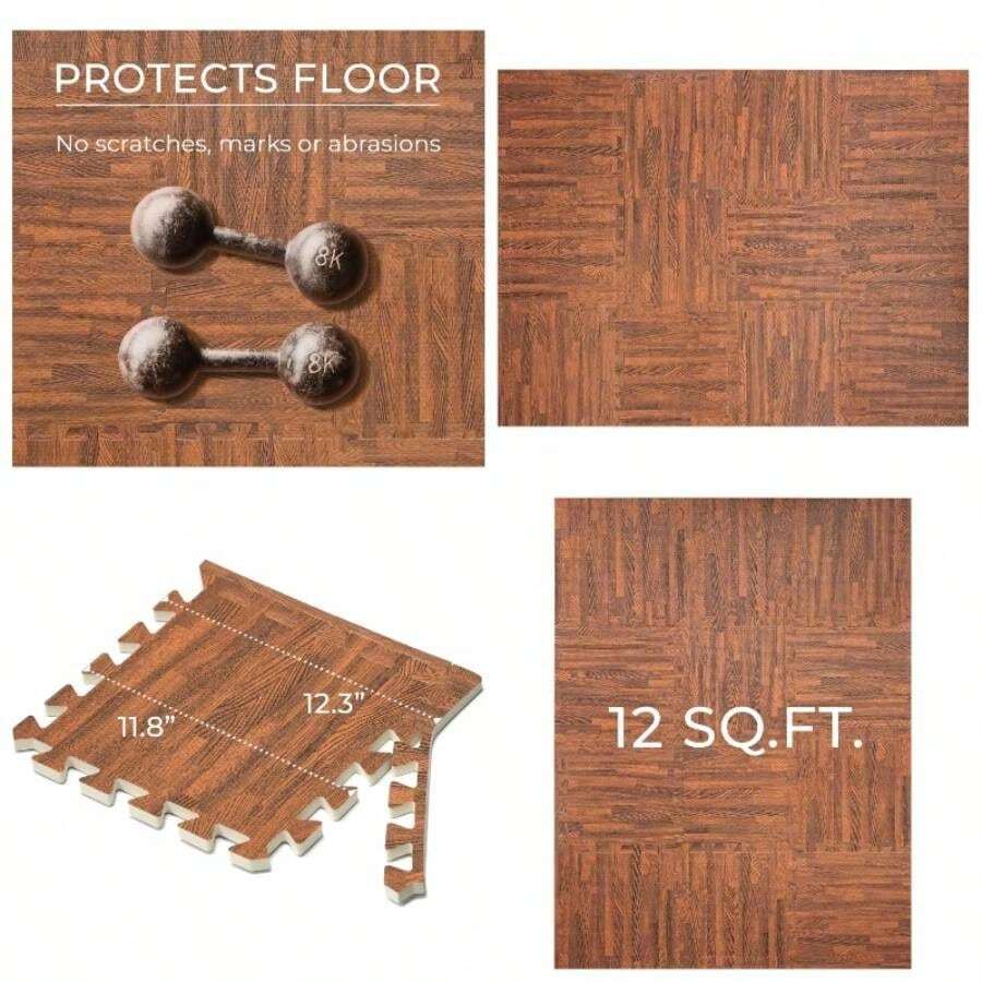 - Alfombrilla de espuma EVA entrelazada, de madera oscura 12 azulejos, 12 pies cuadrados, antideslizante, amortiguador de sonido - Negro - Ver 1