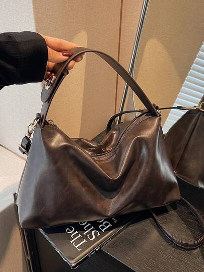 Casual Large Capacity Simple Buckle Handbag & Tote, Fashionable Shoulder Crossbody Bag, Suitable For Women's Daily Shopping Or Commuting