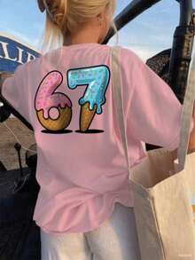 Tween Girls' Casual Pink Graphic Print Crew Neck Short Sleeve T-Shirt, Summer Top - Pink - View 9