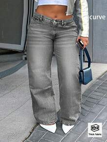 Loose Fit Vintage Straight Leg Multi-Pocket Gray Denim Jeans For Women - Light Grey - View 4