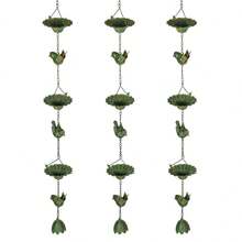 Outsunny 3-Piece Rain Chain Set, 123cm Metal Rain Drain Chain With Attached Hook, Green Bird Bell - 1 - View 1
