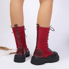 2025 Nuovi stivali slim con suola spessa, stile britannico, scarpe da donna - Rosso - Visualizzare 5