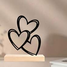 Letrero de hierro con forma de corazón hueco de tres niveles para San Valentín con base de madera, ideal para mesas, fiestas y eventos en casa. - Negro - Ver 2
