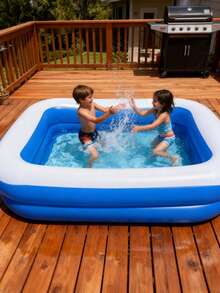 Piscină gonflabilă pentru copii și adulți, potrivită pentru copii mici, în aer liber, grădină, curte, petrecere acvatică de vară, piscină familială dreptunghiulară, albastră (3 opțiuni de dimensiune) - Piscină cu fund cu bule - Vizualizare 1