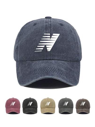 Athleisure Unisex Tvättbar Basebollkeps - Snygg Randig N-Logo Unisex Tryckknappskeps