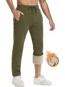 Men's Winter Pants Warm Sherpa Lined Sweatpants Heavyweight Thermal Lounge Athletic Track Joggers - 軍綠色 - 查看 2