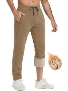 Men's Winter Pants Warm Sherpa Lined Sweatpants Heavyweight Thermal Lounge Athletic Track Joggers - màu nâu - Xem 2