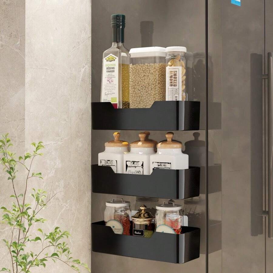 Hộp đựng đồ treo tường nhà bếp, mặt trong tủ không có lỗ đục, cửa tủ, túi bảo quản, hộp đựng đồ dùng vệ sinh - màu đen - Xem 1