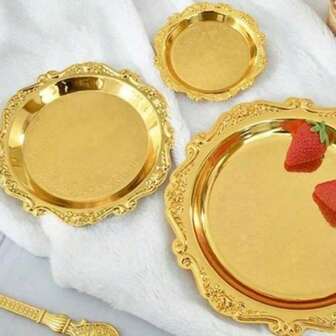 4 st/1 set metall tårtfat eftermiddagste bakverksfat hem vardagsrum underlägg snackstallrik fruktfat smyckeförvaring tallrik ornament, kök, julklapp