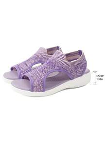 Plus Size Women Casual Sports Sandals, Lightweight Slip-On Comfortable Fashion Sneakers, Minimalist Mesh Design Versatile Sandals (Run Small By One Size) - Purple - View 7