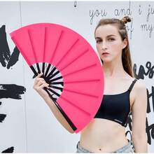 Amajiji Large Folding Fan Rave Fan Popping Fans For Line Dancing Clacking Fans For Boots On The Ground Dance,Party,Decoration,Festival - Hồng - Xem 5