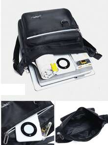 Men's Casual One Shoulder Messenger Bag, Large Capacity Multi-Pocket Commuter Shoulder Bag For Files & Coins - Brown - View 3