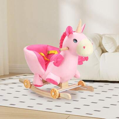 Brown Pony Rocking Chair,Unicorn Rocking Chair,Elephant Baby Rocking Horse For Toddlers 6 Months To 3 Years, Cute & Graceful Grey Elephant Rocker For Baby Girl, Stuffed Plush Ride-On Rocking Animal, Easy To Assemble