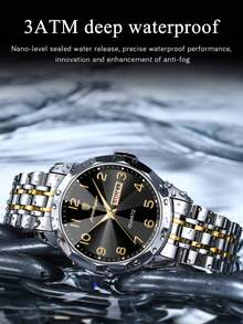 POEDAGAR 1件装休闲男士不锈钢石英腕表，防水，夜光，双日期显示，时尚男士腕表，适合日常佩戴，情人节礼物 - 均碼 - 查看 6