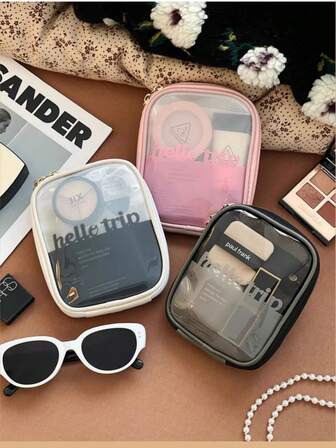 1个便携式迷你化妆包零钱包，保暖小袋，返校必备，小型沙滩旅行收纳包，夏季假期化妆品收纳包，迷你手提包，旅行化妆箱，浴室装饰化妆品收纳包