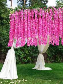 Juego de 12 piezas de flores colgantes de glicina artificial, decoración del hogar, fiestas de bodas - Rojo violeta - Ver 6