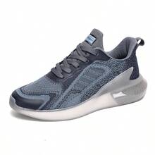 Zapatos casuales de alta calidad y marca nueva para hombres, con diseño de malla transpirable y parches, con diseño ligero, color blanco, de moda, inspirados en zapatillas de correr - Azul - Ver 4