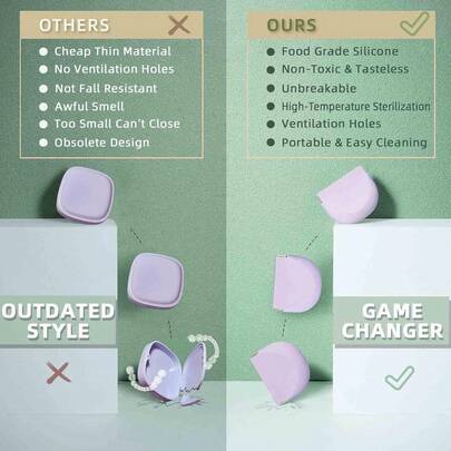 estiloBonita funda de retención de silicona con cordón de grado alimenticio, soporte delgado para retenedor dental delgado para niñas, mujeres, niños, hombres, viajes, dentadura parcial, protector bucal nocturno, funda alineadora moradaVersión mejorada