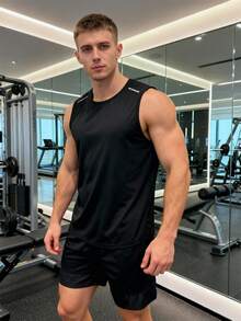 男士运动套装两件套：2026运动短裤和T恤，男友风速干健身服，适合跑步训练 - 黑色 - 查看 3