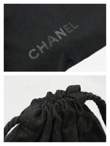 CHANEL Black Drawstring Soft Padded Makeup Bag, Flannel Fabric Cosmetic Storage Organizer, Multi-Functional Travel Pouch - Black - View 4