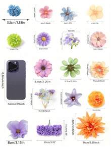 15件套人造花头套装，小雏菊玫瑰花头，毕业帽装饰，婚礼新娘派对家居装饰，情人节及特殊场合的完美之选，婚礼装饰：优雅的花卉组合，花卉装饰，人造装饰花，家居装饰花 - 彩色 - 查看 4