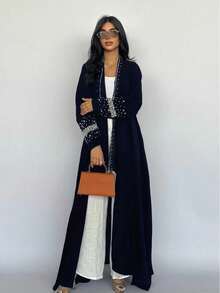 Glamorous Rhinestone & Beaded Robe With Rhinestone Chiffon Headscarf - Dark Blue - View 2