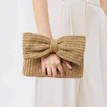 Women's Handbags 2025 Fall/Winter New Arrival Bow-Tie Straw Tote Bag Small Clutch Handbag Women's Handbag - Màu Hồng Tươi - Xem 5