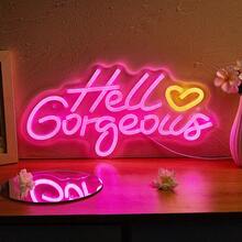 Hello Gorgeous LED Neon Sign | USB Powered, Wall Hanging For Weddings, Home Decor, Parties - HelloGorgeous (pink Lettering With a Warm White Heart) - View 8