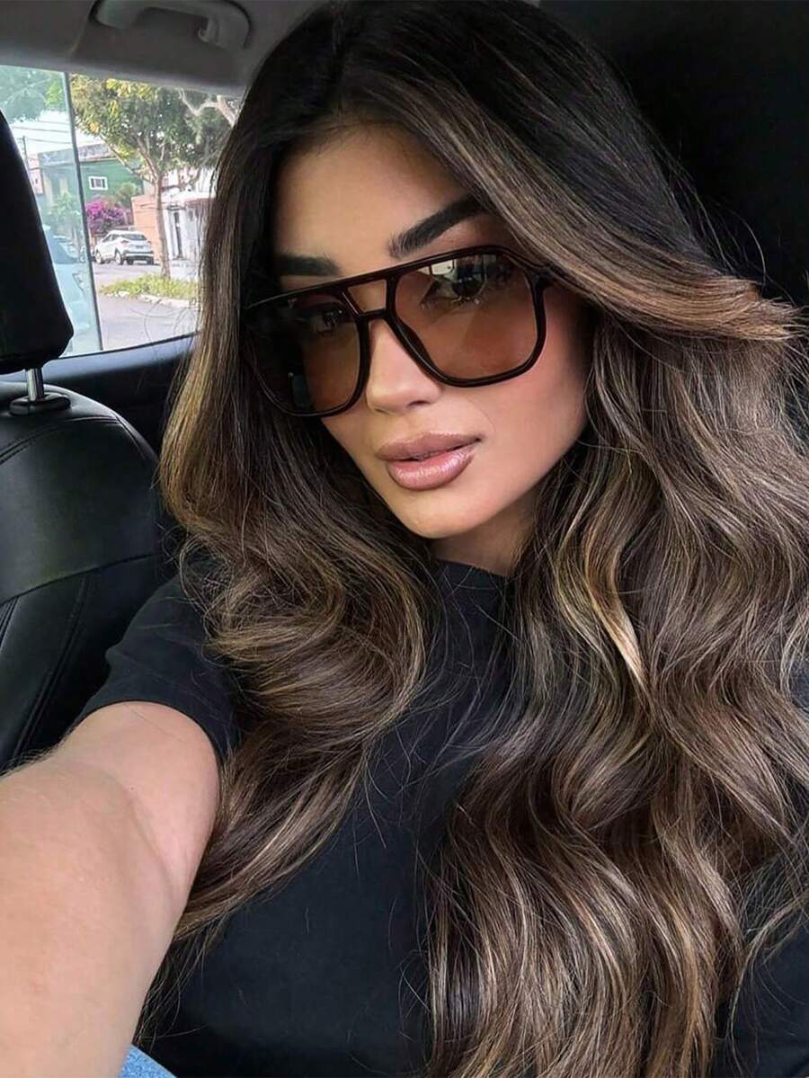 1pc Fashionable And Exquisite Polygonal Geometric Small Frame Fashionable Glasses, Elegant Aesthetic, Suitable For Women's Fashionable Glasses To Wear When Going Out In Daily Life Beach Accessories For Women Glasses Shades Basics Fall Winter Women Outfits Clothes Business Casual Gifts For Summer Beach Vacation,Outdoor,Travel - 棕色的 - 查看 1
