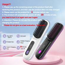 Wireless Straightening Brush, Portable Negative Ion Hair Care, LCD Display Anti-Scald Design, Ceramic Heating 3 Temperature Settings 160°C/180°C/200°C, USB Rechargeable 2000mAh Battery, Travel & Home Hair Styling Essential - White - View 4