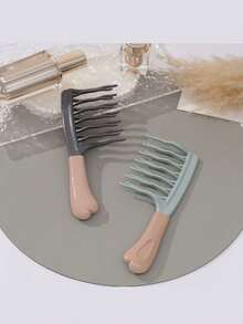 1/2pcs Set Of Dual Wide-Tooth Hair Combs, Ideal For Long Curls & Voluminous Styles - Stylish Black & Light Blue Combs With ABS Handles, Perfect For Curly Hair Management & Home Massage, Ideal Holiday Gift For Friends, Stylish Hair Care|Elegant Hair Combs| ABS Handles - Multicolor - View 3