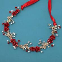 Tocado para banquete de novia, diadema roja, accesorio para el cabello tipo hada del bosque, decoración para vestido de novia, corona floral, diadema de aleación de zinc de moda para fiesta y boda