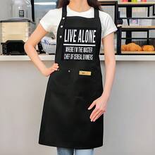 1 Piece Of Fun Chef Apron - High-Quality "Living Alone - I'm The Chef Of The Formal Dinner" Slogan, Black With Bold White Lettering - Suitable For Home Cooking, Professional Chefs, Waiters, Milk Tea Shops, Hair Salons - Durable Polyester Apron, Suitable For Cooking, Cleaning, Painting, Flower Arranging - Perfect Gift For Food Lovers And Restaurant Staff, With A Humorous Design - AZX0001 - Xem 4