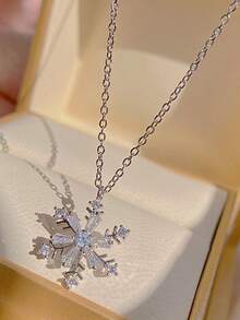 1 buc colier minimalist la modă cu fulg de zăpadă rotativ, accesoriu pentru fete