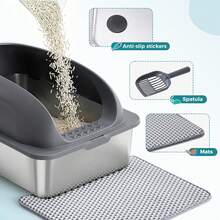 OLIXIS Stainless Steel Cat Litter Box With Lid, Large Cat Litter Box For Big Cats, High Wall Sides, Anti-Urine Leakage, Easy Cleaning, Scoop And Mat Included, Black - 24英寸 - 查看 8