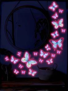 23pcs Glow In The Dark Blue Butterfly Wall Stickers For Bedroom Living Room Decor, Luminous Night Light Butterfly Sticker Garden Lights Garden Decor Wedding Decor - Luminous Butterfly - View 4