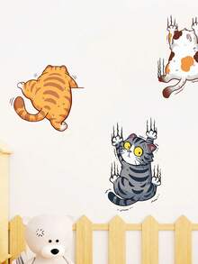 1 pieza Calcomanías de gato - Estilo clásico Decoración de pared autoadhesiva extraíble, Tema animal con ilustraciones de gatos juguetones, Perfecto para puertas y decoración del hogar, Decoración de gato