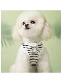 1 件简约保暖波尔卡圆点提花针织背心，适合小型/中型犬和猫，秋冬宠物服装 - 黑與白 - 查看 3