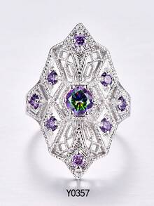 925 Sterling Silver Wide Band Men's Fashion Ring, Unique Design Vintage Style, Suitable For Party, Wedding, Halloween, Christmas, Daily Wear - Silver - View 9