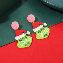 arete colgantes de acrílico para mujer bonitos árboles de Navidad renos pompones accesorios de joyería de Navidad disfraces regalos - Feliz GrinchMas - Ver 3